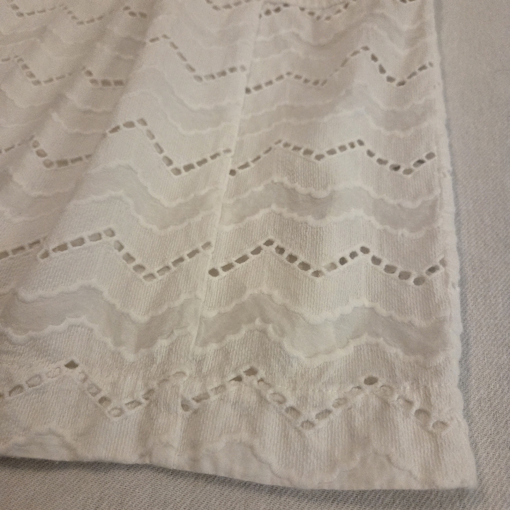 ANTHROPOLOGIE Γ TRACY REESE White Eyelet Chevron Patchβ Pocket Midi Skirt Size 4 - Picture 5 of 13
